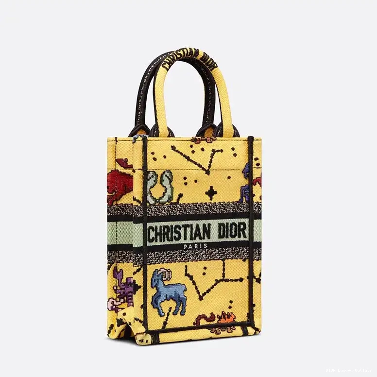Cheap Yellow Book Tote Dior Zodiac Pixel Motif Miniature Canvas 0614 Luxury